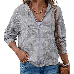 SHEWIN Womens Zip Up Hoodies, Oversized Sweatshirt, X-Large, Light Grey